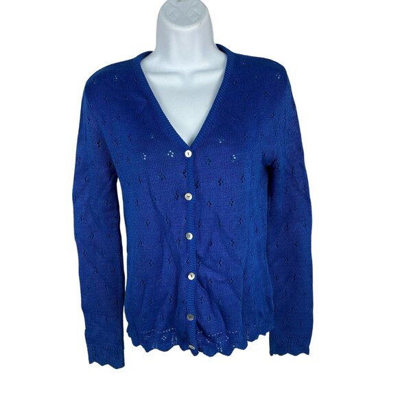 John Roberts Blue Cotton & Rayon Womens Cardigan Sweater Size 4 - Picture 1 of 4